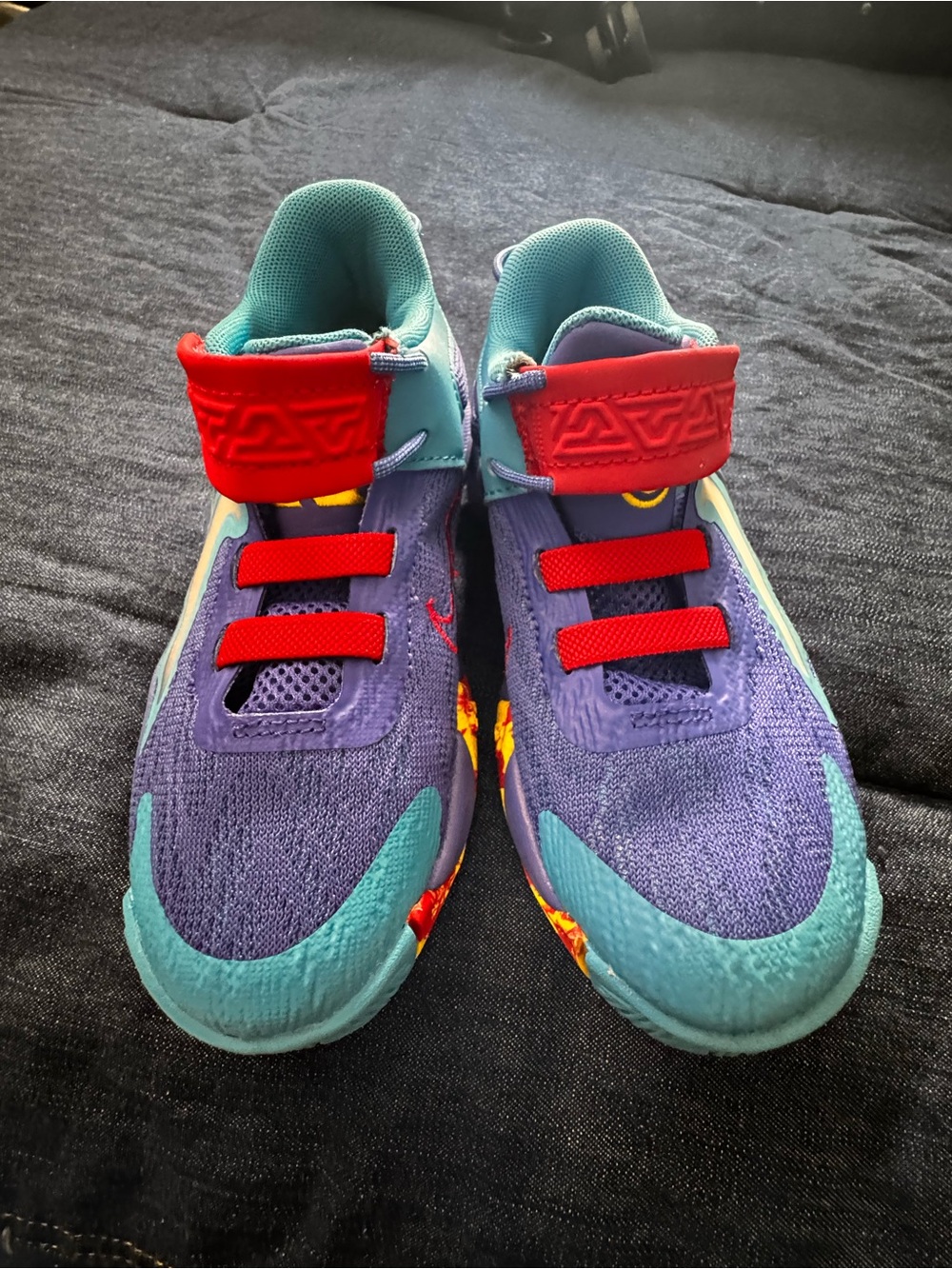 Kids Purple & Teal Athletic Shoes with Red Accents (size 12c)